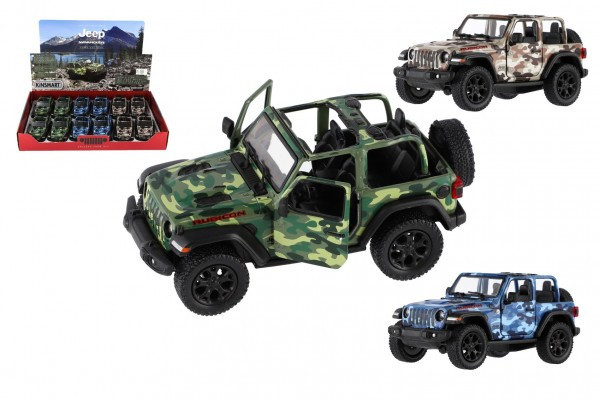 Auto Kinsmart Jeep Wrangler Camo Edition kov/plast 13cm 3 barvy na zpětné natažení