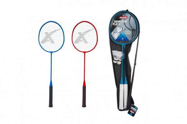 Sada badminton pálky 2ks + míček 2ks 65cm kov/plast 2 barvy v pouzdře