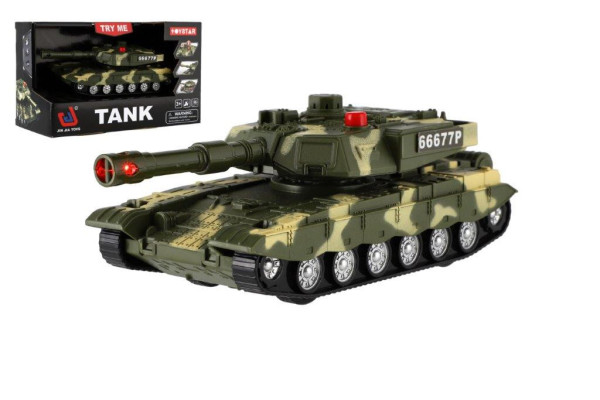 Tank plast 20cm na setrvačník na baterie se světlem se zvukem v krabici 23x14x11cm