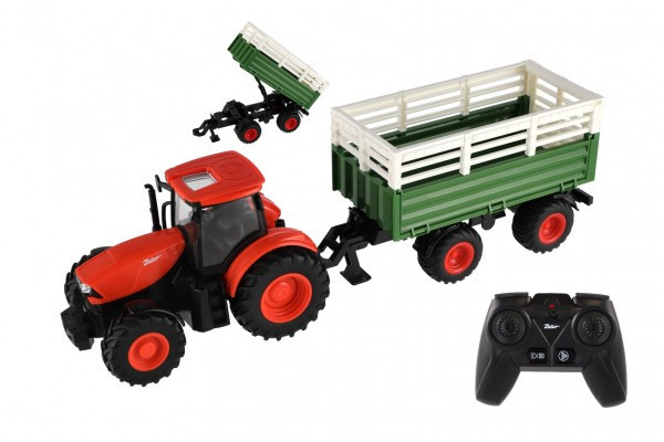 Traktor Zetor RC s vlekem na dálkové ovládání plast 42cm 2,4GHz dobíjecí pack + baterie se zvukem v krabici