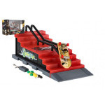 Skatepark - skateboard prstový šroubovací s rampou plast 8cm s doplňky mix druhů v krabici 28x18cm