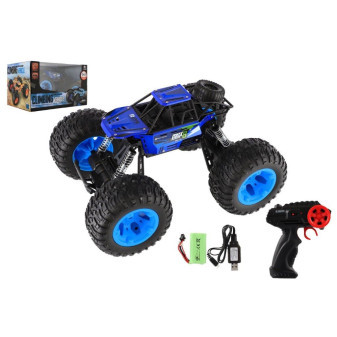 Auto RC Off-Road terénní 2,4GHz plast 32cm dobíjecí pack+baterie modré v krabici 38x23x26cm