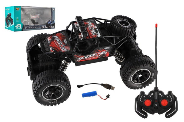 Auto RC Off Road vypouštějící páru plast 26cm 27MHz dobíjecí pack+baterie se světlem červené