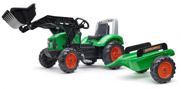 Falk Traktor šlapací s přední lžící a valníkem Supercharger zelený
