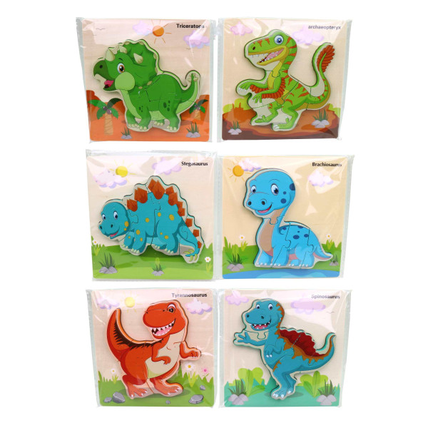 Dřevěné puzzle s dinosaury, 15 x 15 cm