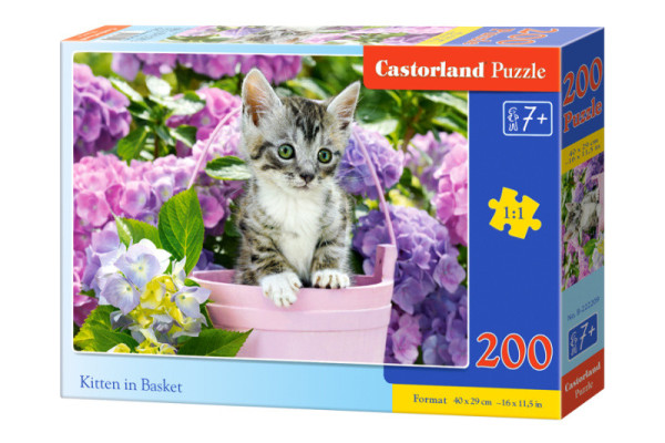 Castorland 222209 Puzzle Castorland 200 dílků premium - Kotě v košíku