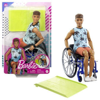 Mattel Barbie Model ken na invalidním vozíku v modrém kostkovaném tílku HJT59