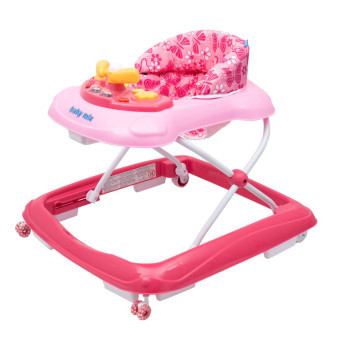 Baby Mix  Dětské chodítko s volantem a silikonovými kolečky, růžové