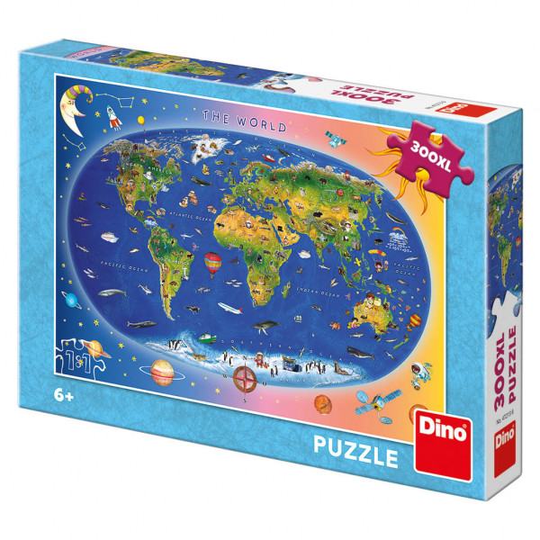 Dino puzzle Mapa světa dětská ilustrovaná 300XL dílků