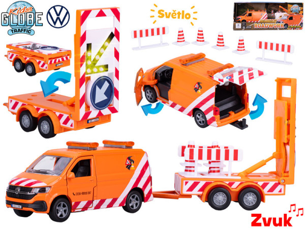 Kids Globe Traffic Volkswagen Transporter 27cm kov zpětný chod s se světlem a zvukem v krabičce