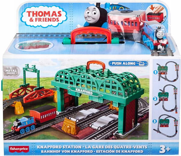 Mattel Fisher Price Tomáš a přátelé Stanice Knapford - Vláčkový set s tahací kovovou mašinkou HGX63