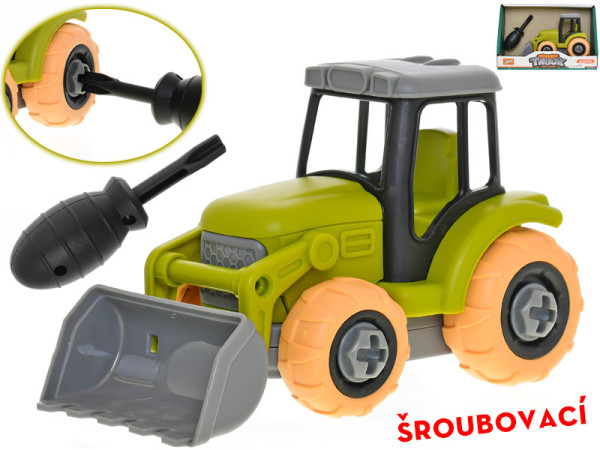 Traktor zelený 14cm šroubovací na volný chod v krabičce