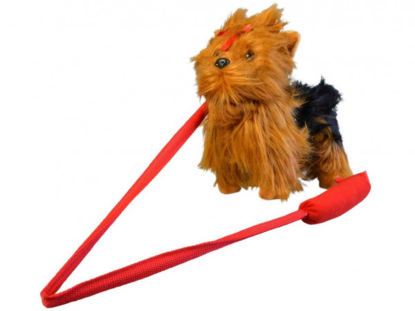 Pes plyšový Yorkshir interaktivní, chodí, štěká  , 30 cm jokšír