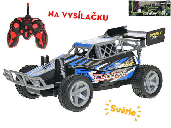 R/C buggy terénní 25cm 27MHz plná funkce na baterie se světlem 3barvy v krabičce na dálkové ovládání