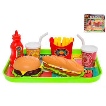 Fast food set potravin a nápojů 6ks s podnosem 26x19cm na kartě