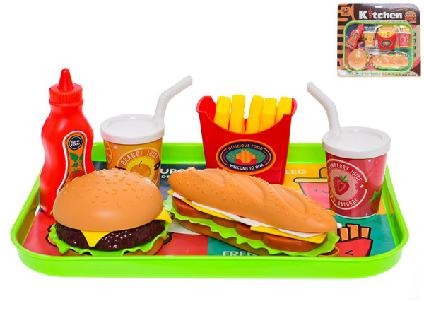 Fast food set potravin a nápojů 6ks s podnosem 26x19cm na kartě