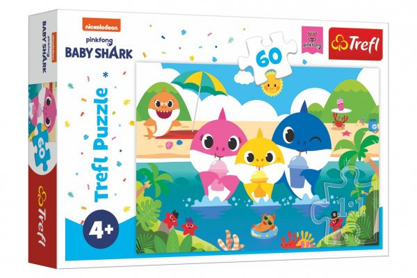 Trefl Puzzle 17370 Puzzle Žraločí rodinka na dovolené Baby Shark 60 dílků.