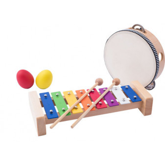 Woody Muzikální set xylofon tamburína triangl 2 maracas vajíčka