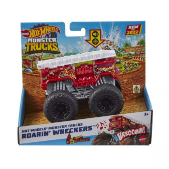 Mattel Hot Wheels Monster trucks svítící a rámusící vrak - hasičské auto HDX65