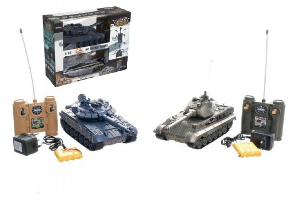 Teddies Tank RC 2ks 36cm+dobíjecí pack tanková bitva se zvukem se světlem v krabici na ovládání